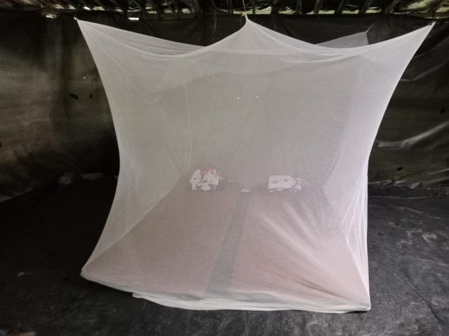 Jungle camp with mosquito nets at the riverside